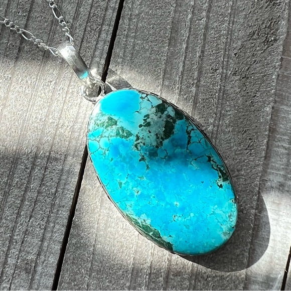 TURQUOISE Pendant Necklace Sterling Silver 925 Oval New - Picture 3 of 8